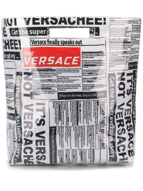 Versace Tabloid Print Shopping Bag In White 